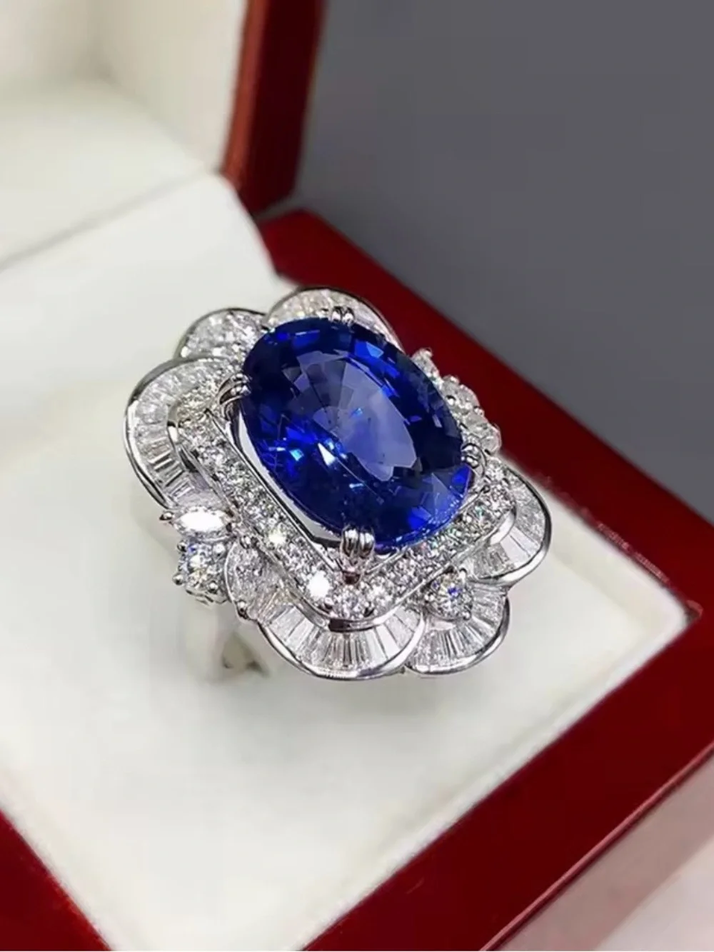 Classic Sapphire Halo Cocktail Ring - Blue Gemstone NWOT